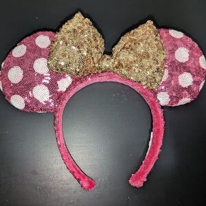 Sequin Minnie-Style Ears Headband in Pink and Gold